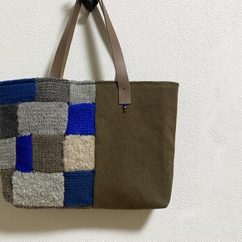 セール☆手編みパッチワーク + 帆布かばんの画像