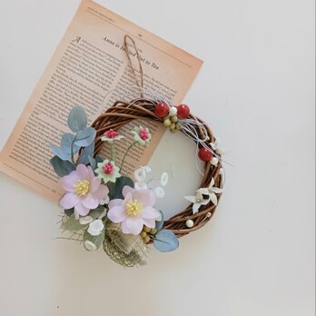 染め布花＊ナチュラルなひなぎくのリースの画像
