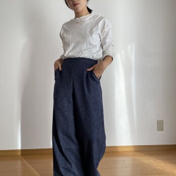 コットンツィードのワイドパンツ（ブルー）の画像