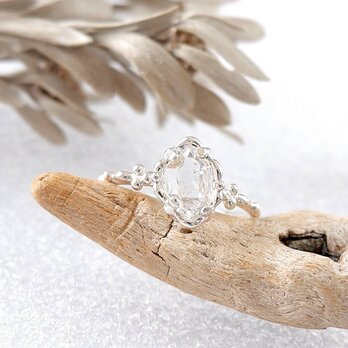 ～輝きあふれる結晶～　ハーキマーダイヤモンド（クォーツ）の粒飾りリング　10号　一点物の画像