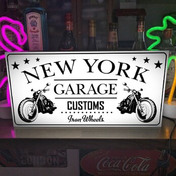 【Lサイズ】アメリカン カスタムバイク オートバイ ニューヨーク ガレージ 店舗 自宅 照明 看板 置物 雑貨 ライトBOXの画像