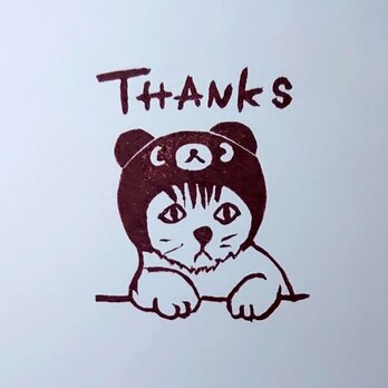 消しゴムはんこ「ネコの被り物・Thanks」の画像