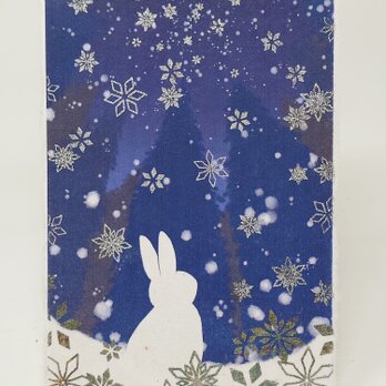 ギルディング和紙葉書　雪と兎　銀の画像