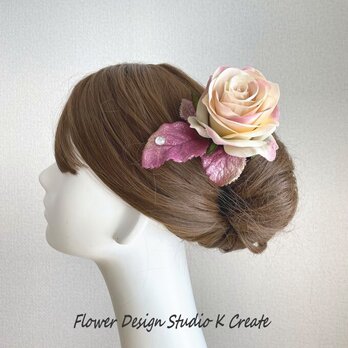 エクリュモーブの薔薇の髪飾り　バラ　エクリュ　モーブ　グレー　薔薇　髪飾り　ダンス　フラメンコ　ライトストーン　フローレス　の画像