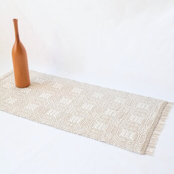 【北欧手織り】オーバーショット織りのテーブルクロス（ホワイト）の画像