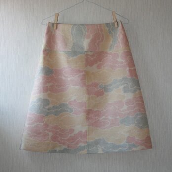 セール！絹　紬　クリーム色　雲取り　台形スカート　Mサイズの画像