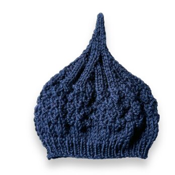 新色！手編みどんぐりニット帽子　ブルーネイビー　プチギフト　フリーサイズの画像
