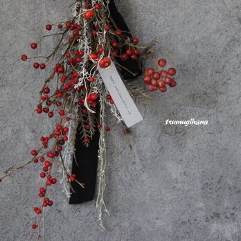 swag[berry]№１　　　赤い実のスワッグ№１　　　＊＊　ドライフラワースワッグ　　クリスマス　赤の画像