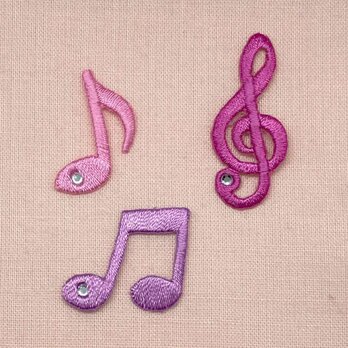 アップリケワッペン ピンクの音符　　kr-0035　音楽 楽譜 ト音記号の画像
