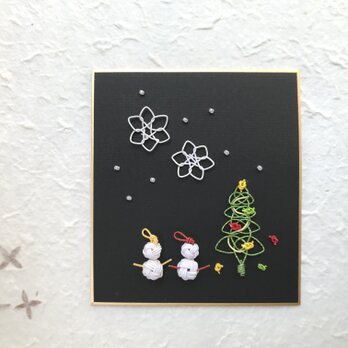 水引細工の豆色紙『 雪だるま＆クリスマスツリー 』の画像