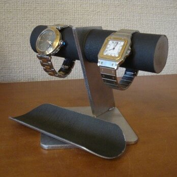 腕時計スタンド　2本掛けブラックトレイ付きななめ支柱腕時計スタンド　の画像