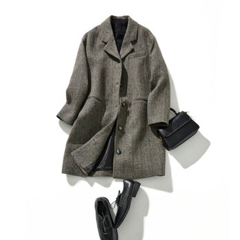 ★新色★大人が着たいお洒落なウールコート　イタリア製ウール100％チェック柄生地　ロングコート191205-11の画像