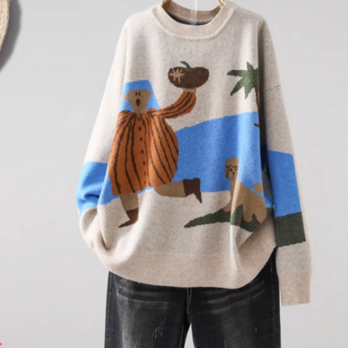 【秋冬の新作】 全6色  ニットセーター カジュアル ゆったり トップス レディースの画像