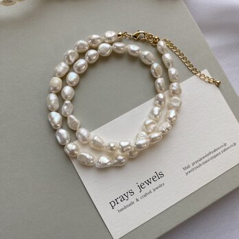 Pearls Necklaces:普段使いの淡水バロックパールネックレス　ホワイトパール不揃いバロック長さ44cmの画像