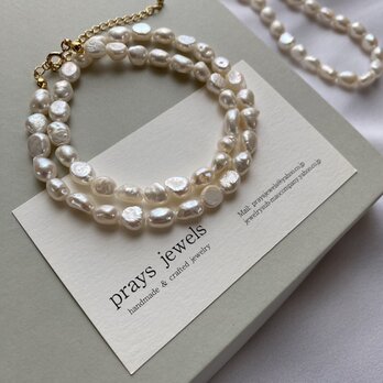 Pearls Necklaces:普段使いの淡水バロックパールネックレス　ホワイトパール不揃いバロック長さ44cmの画像