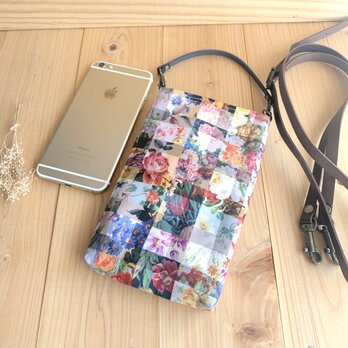 リバティ　スマホポーチ　持ち手/ショルダー　帆布裏地　本革ベルト＜Archive Gingham＞(アーカイブギンガム)の画像