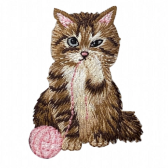 アップリケワッペン 毛糸とネコ キャット 猫 ブラウンタビー メインクーン W-0292の画像