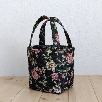 ころんと超ミニトートバッグ　薔薇柄　黒　547