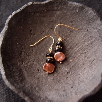 【K14gf・受注制作】Keshi Pearl × BK Tourmaline Earrings／ケシパールプチピアスの画像