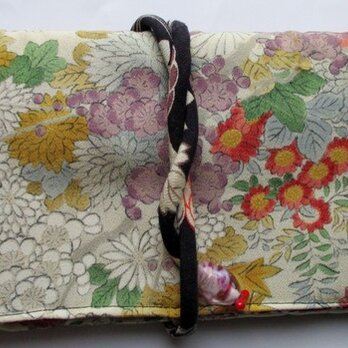 ７４５８　絞りと花柄の着物で作った和風財布・ポーチ　＃送料無料の画像