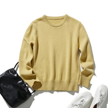 ★即納★毎日だって着たくなる メリノウールを100％使用セーター　プルオーバー　黄色　231102-2の画像