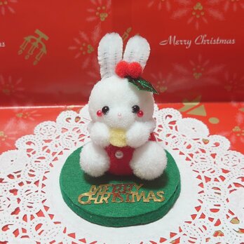 *↟⍋ポンポンXmas⍋↟*カップ入り！クリスマスうさちゃん(白)の画像