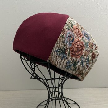 TOPI サマーウールとゴブラン織のベレー帽（ワインレッド）の画像