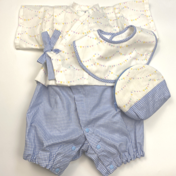 出産祝い　浴衣ロンパース　ガーランド　ブルーの画像