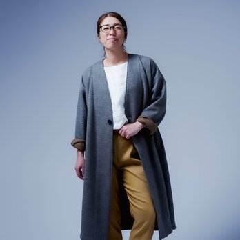 【soco】贅沢な一着ウール100% ノーカラーコート / グレー×キャメル h022t-gry3の画像