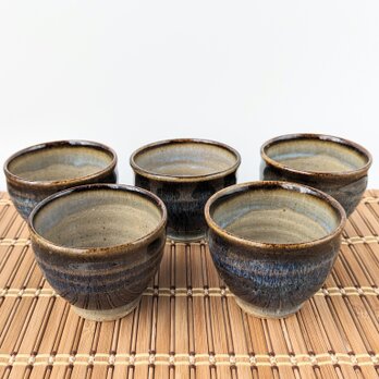 ディープブルーの番茶碗5客セット　【手仕事　民藝　和　陶器】の画像
