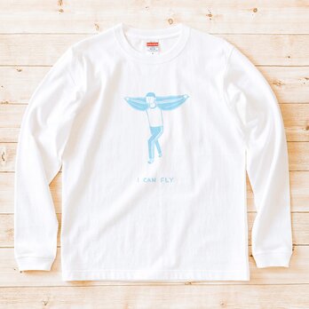 長袖 Ｔシャツ『私は飛ぶことができます・水色画』 男女兼用 ロンＴの画像
