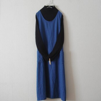 冬リネンのジャンパースカート　青の画像