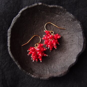 【K14gf・受注制作】Redcoral／赤珊瑚のプチピアス（Short）の画像