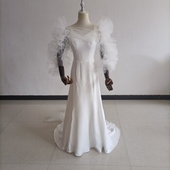 人気上昇！ウェディングドレス ホワイト キャミソール ショール パール 結婚式 前撮りの画像