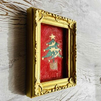 絵画「クリスマスツリーU」独立スタンド付き・壁飾り・油彩画・原画の画像