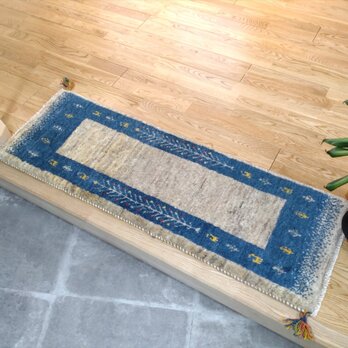 冬の目玉品】ペルシャ　ギャッベ ミニランナー　120x42cm　 グレー　ブルー　ヤギ　羊の画像