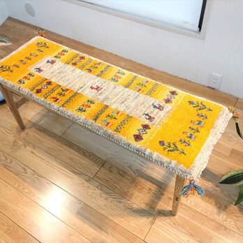 冬の目玉品】ペルシャ　ギャッベ ミニランナー　118x43cm　 グレー　イエローの画像