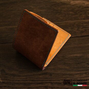 イタリアンレザー　マヤ　手縫い二つ折り財布　テスタモロxコニャックの画像