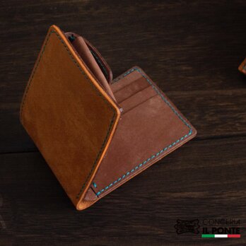イタリアンレザー　マヤ　手縫い二つ折り財布　コニャックxテスタモロの画像