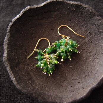 【K14gf・受注制作】Green Garnet Earrings／グリーンガーネット プチピアスの画像