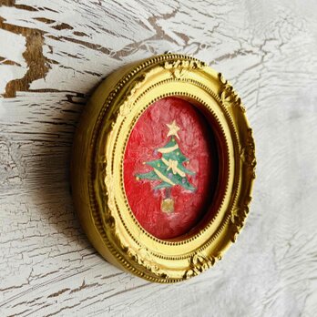 絵画「クリスマスツリーX」独立スタンド付き・壁飾り・油彩画・原画の画像
