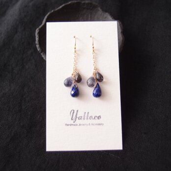 【K14gf】Lapis lazuli × Iolite Drop Earrings／ラピスラズリ×アイオライト ドロップピアスの画像