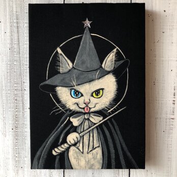 「魔法猫ローリー」SMサイズ アート作品 原画 猫 徳島洋子作品 魔法使いの画像