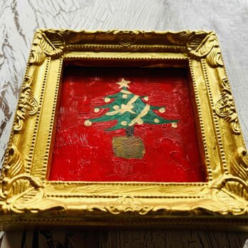 絵画「クリスマスツリーY」独立スタンド付き・壁飾り・油彩画・原画の画像