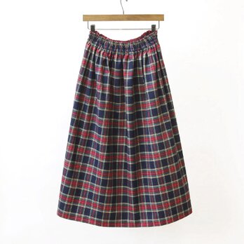 【即納】タータンチェックのロングスカート（ ネイビー × レッド ）紺 上品な大人の色合い 起毛の画像