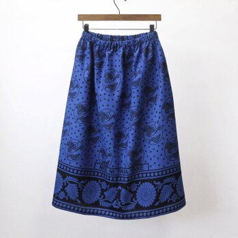 アフリカ布のギャザースカート（カンガスカート）鮮やかな色彩 サッシュベルト付きの画像