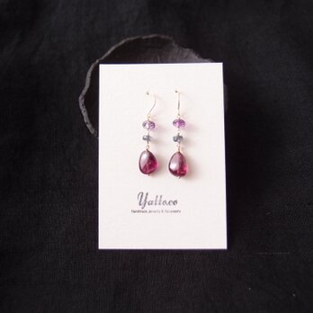 【K14gf】Rhodolite Garnet × Kyanite Earrings／ロードライトガーネット ピアスの画像