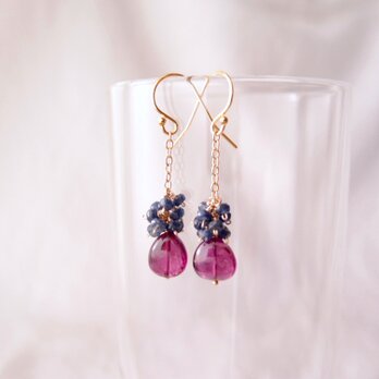 【K14gf】Rhodolite Garnet × Blue Sapphire Earrings／ガーネット×サファイア ピアスの画像