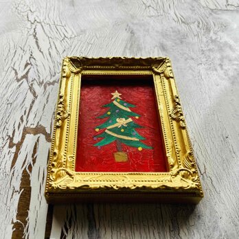 絵画「クリスマスツリーW」独立スタンド付き・壁飾り・油彩画・原画の画像