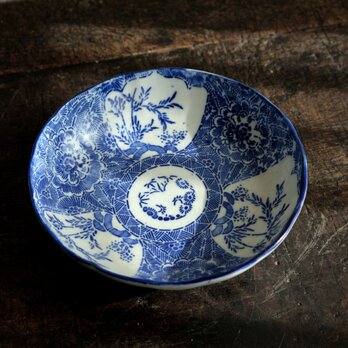 青で素敵◆伊万里　花文印判膾皿　骨董品　antiques 丁寧な暮らしに。明治〜大正期　【アマテ】の画像